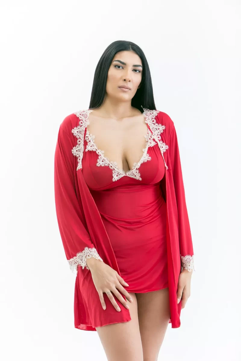 Σετ νυχτικό και ρόμπα κόκκινο