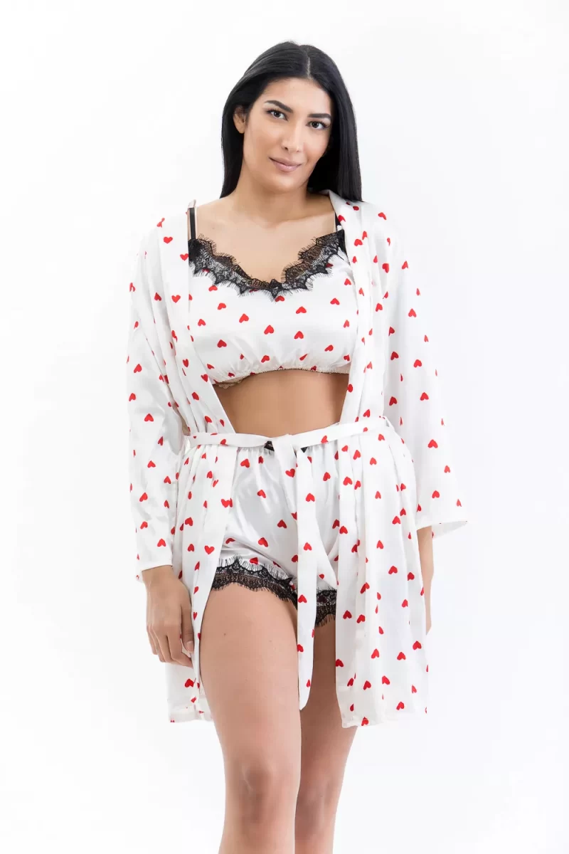 Σετ πυτζάμες με ρόμπα καρδιές