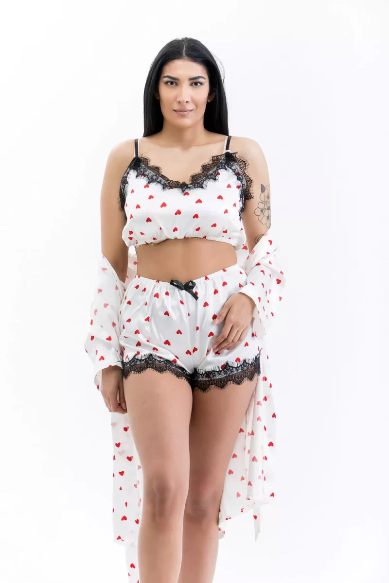 Σετ πυτζάμες με ρόμπα καρδιές