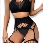 Σετ εσωρούχων με λαιμό choker και ζαρτιέρα με κάλτσες
